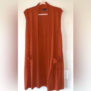 Orange Sleeveless Cardigan Sweater